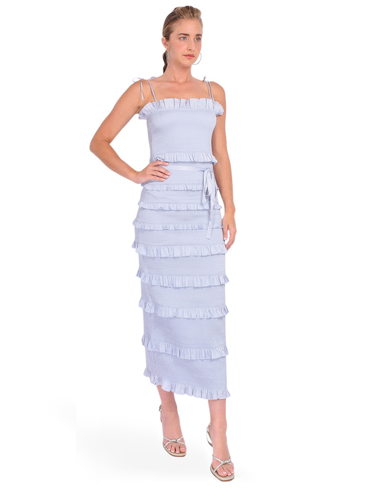 V. Chapman Lily Dress in Arctic Ice Side View 
