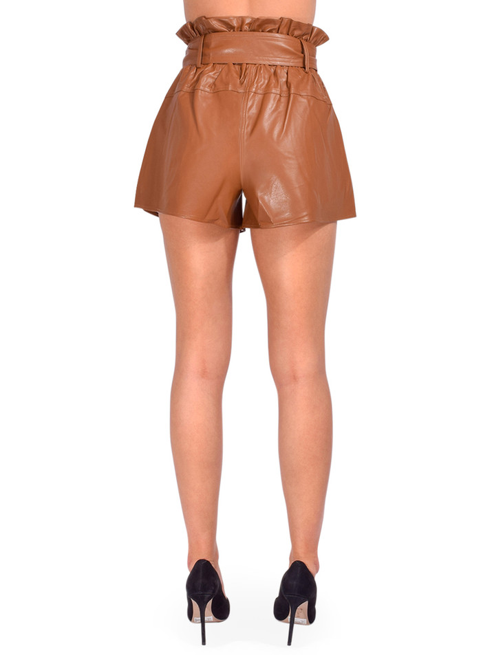 Karina Grimaldi Vegan Leather Juana Shorts in Intense Rust Back View 