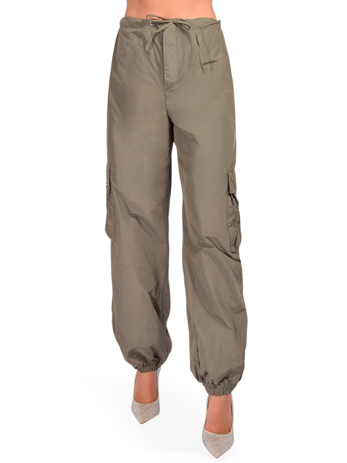 THEO Theia Taffeta Cargo Pant in Army Green Front View 