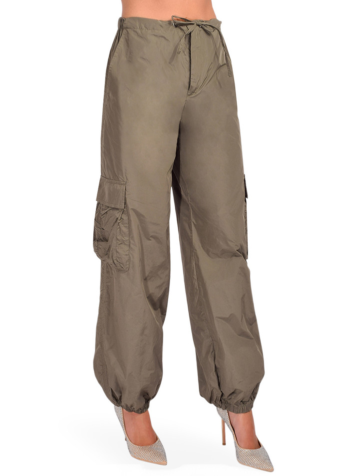 THEO Theia Taffeta Cargo Pant in Army Green Side View 