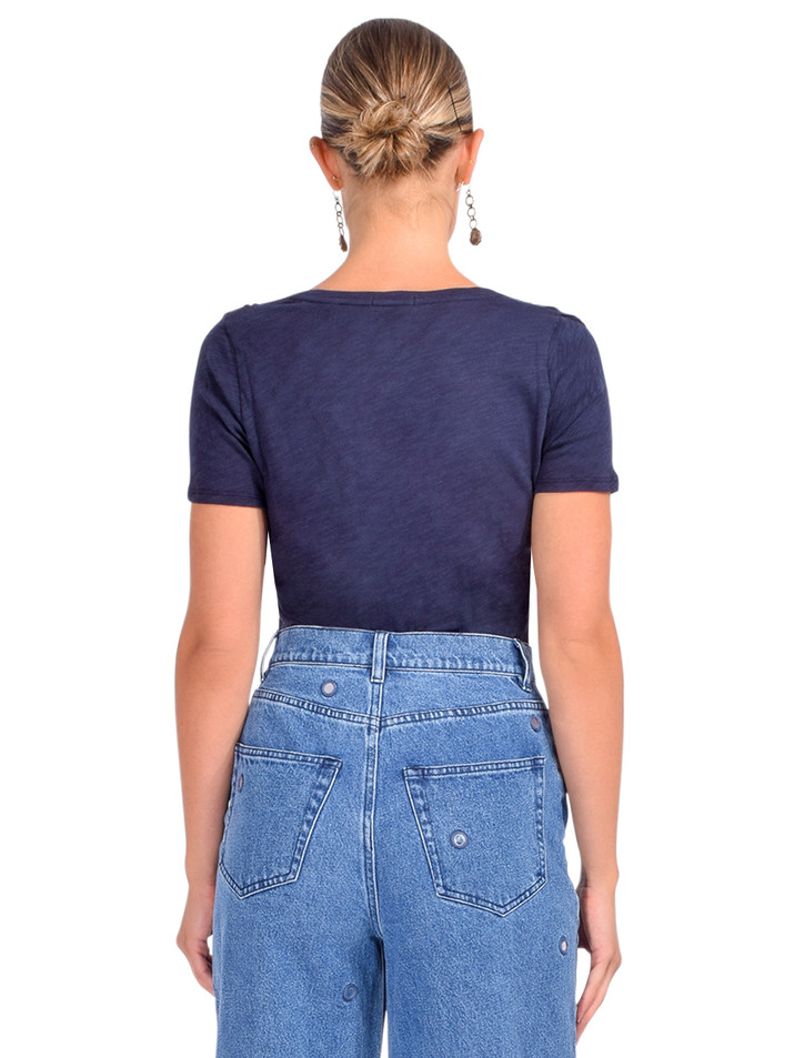 ATM Slub Jersey V-Neck Tee in Midnight Back View 