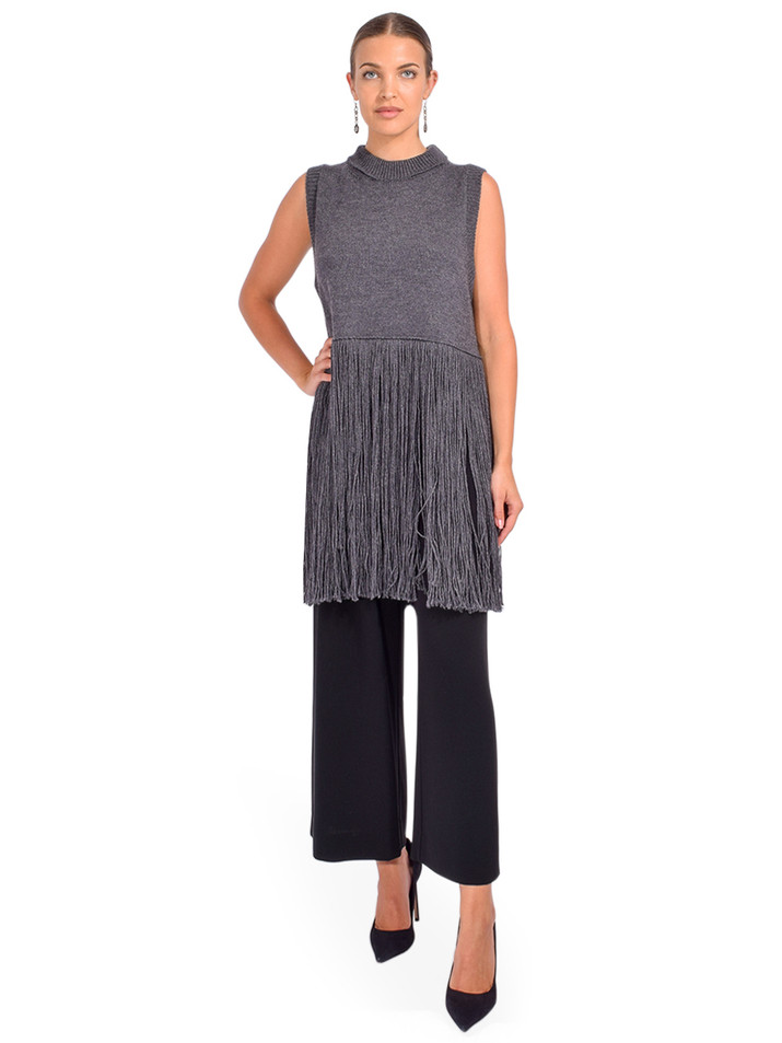 Pier Antonio Gaspari Vest with Fringe in Gray Front View 2

