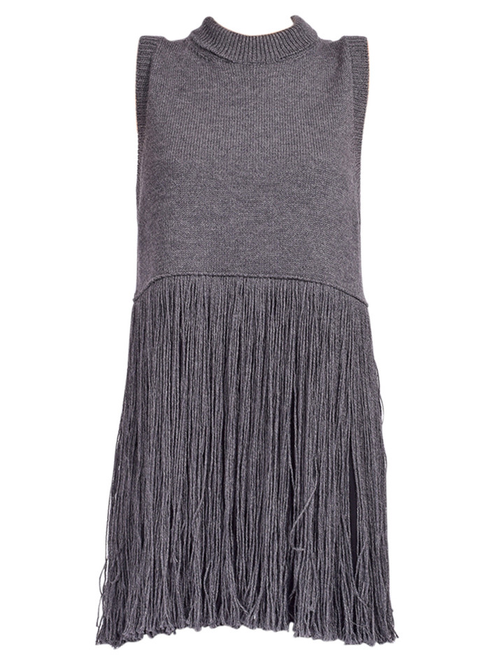 Pier Antonio Gaspari Vest with Fringe in Gray Product Shot 
