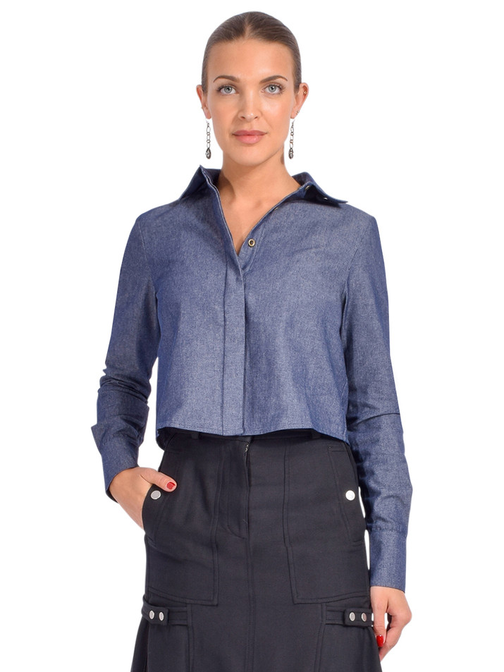 Gilner Farrar Madilyn Blouse in Denim Blue Front View 
