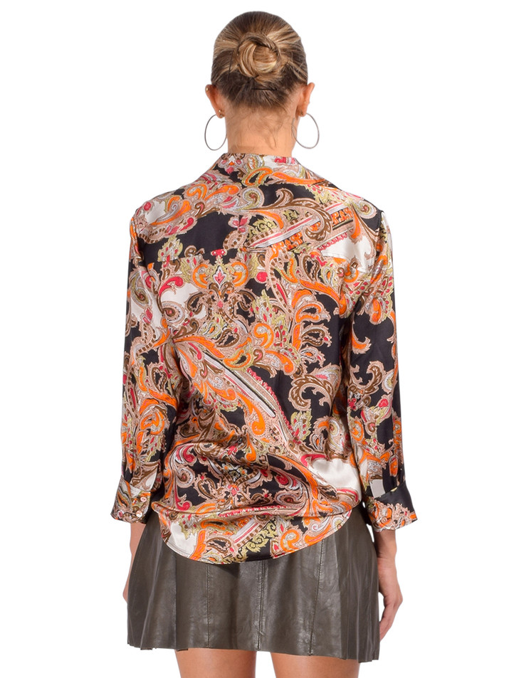 L'Agence Dani Silk Blouse in Tan Paisley Medallion Back View 

