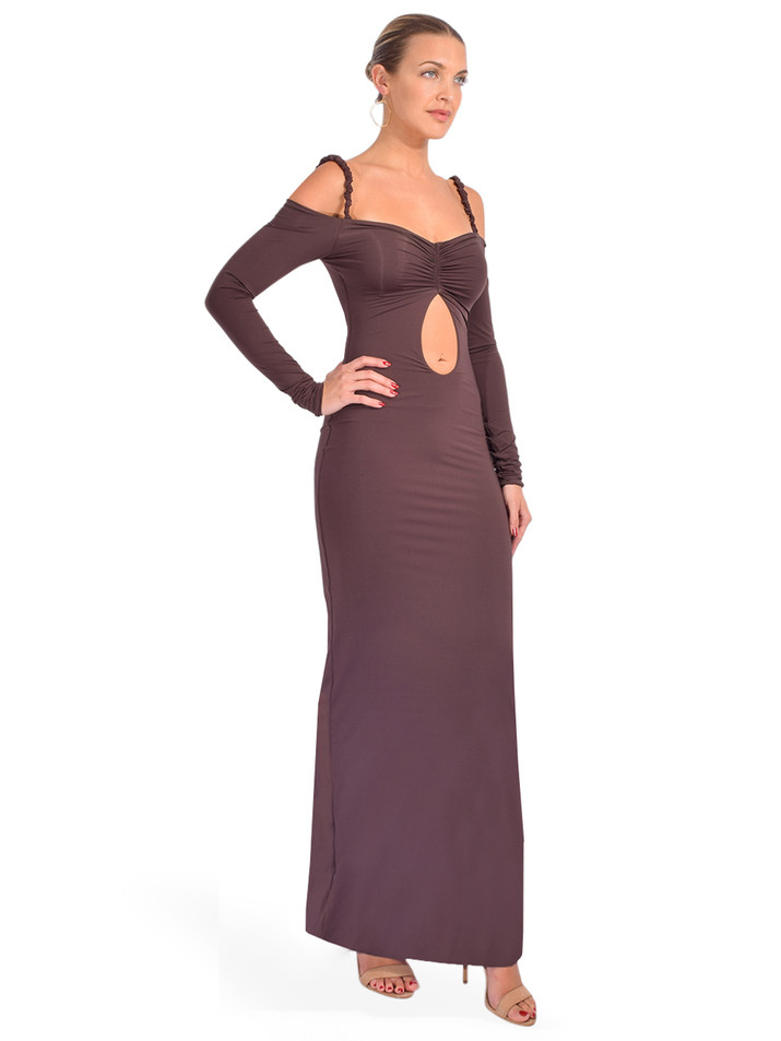 Maygel Coronel Calice Cutout Midi Dress in Brown Side View 