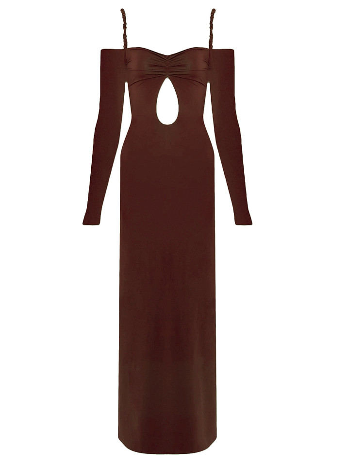Maygel Coronel Calice Cutout Midi Dress in Brown Product Shot 