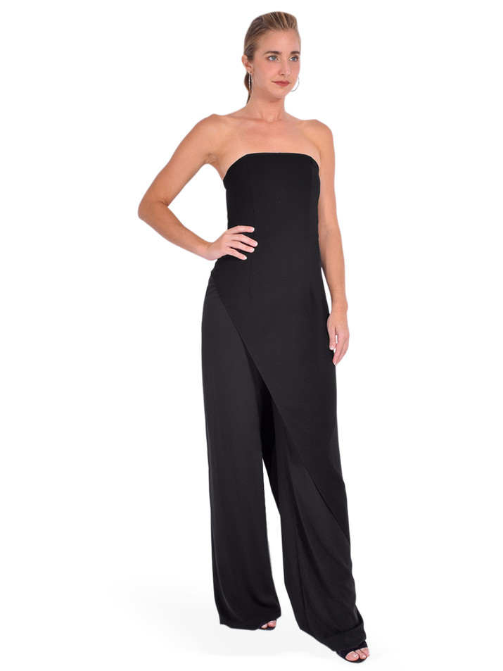 Alice & Olivia Alondra Strapless Asymmetric Jumpsuit in Black Side View 