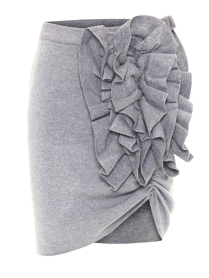 THEO Nomia Ruffle Knit Skirt in Heather Gray Product Shot 