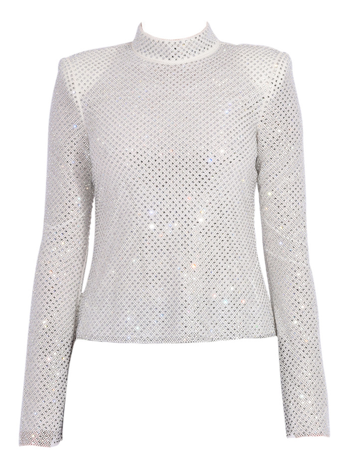 Self-Portrait Silver Rhinestone Fishnet Top Product Shot