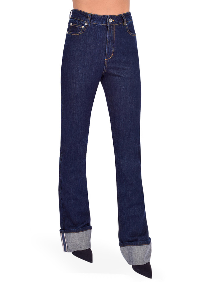 SER.O.YA Ashton High Rise Slim Flare Jean in Rinse Blue Side View 