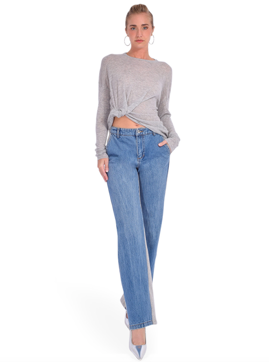 SER.O.YA Payton Terry Denim Pant in River Blue Full Outfit 