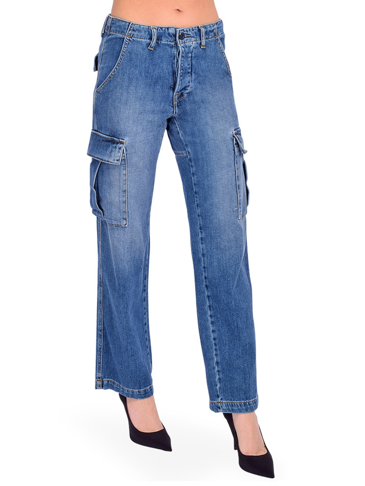 NSF Bennett Relaxed Cargo Jean in Blue Side View 