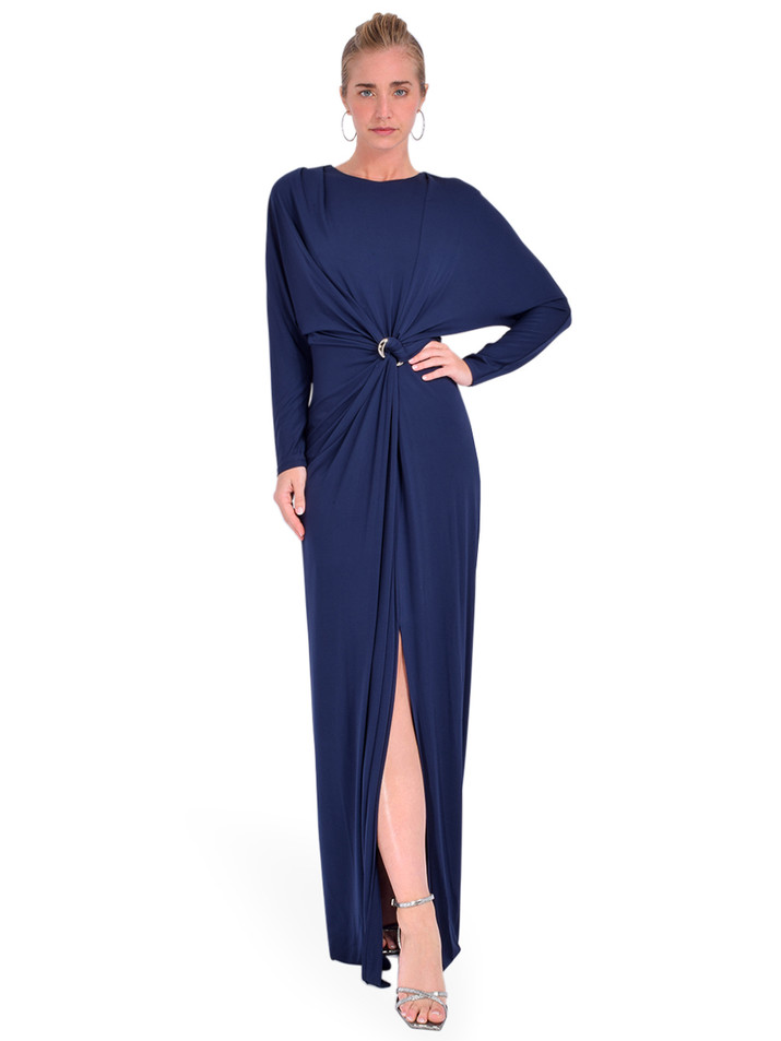 SIMKHAI Maise Long Sleeve Dress in Midnight Front View 1