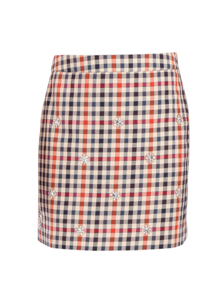 Essentiel Antwerp Hiamond Checkered Miniskirt with Rhinestone Embellishments Product Shot 