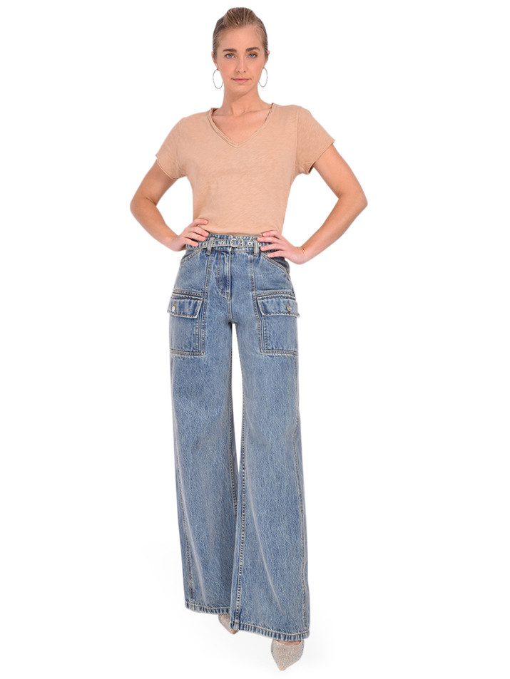 3.1 Phillip Lim Cargo Wide Leg Belted Jeans in Indigo Full Outfit 