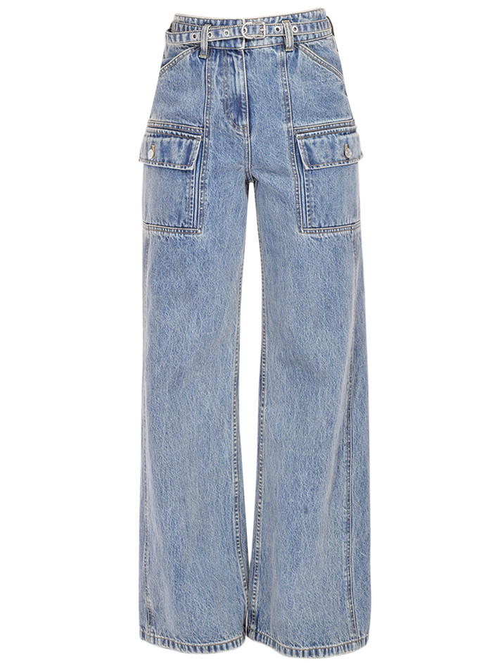 3.1 Phillip Lim Cargo Wide Leg Belted Jeans in Indigo Product Shot 