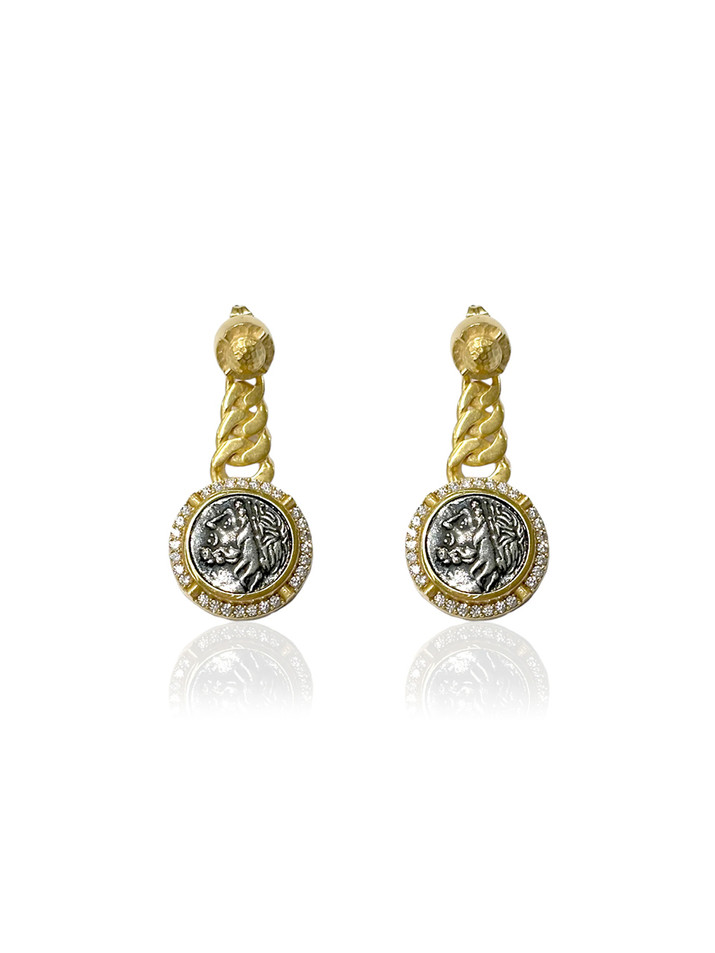 TAT 2 DESIGNS Ciro Coin and Chain Earring in Gold Product Shot 