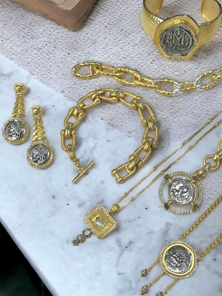 TAT 2 DESIGNS Ciro Coin and Chain Earring in Gold Laying Flat