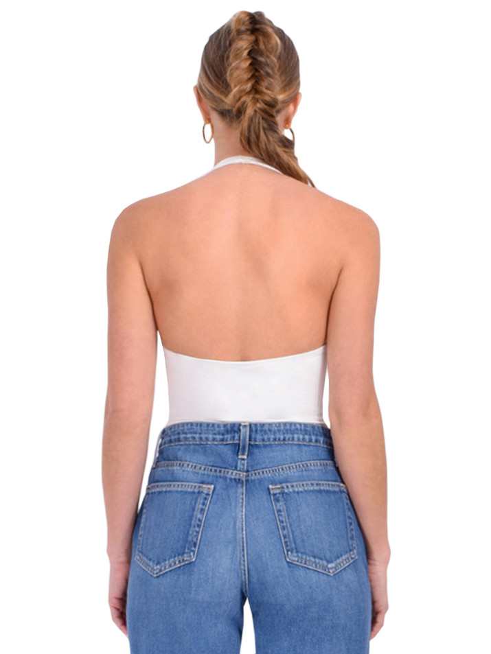 SANS FAFF Bamboo Halter Bodysuit in White Back View 