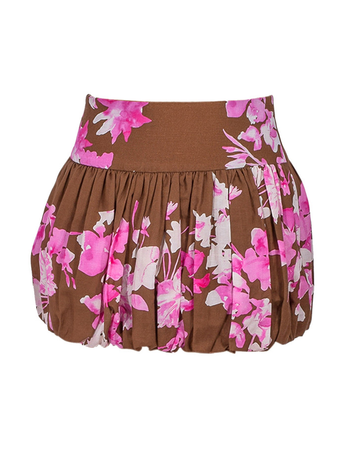Rococo Sand Alfy Bubble Hem Mini Skirt in Brown and Pink Product Shot 