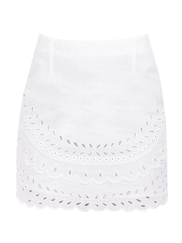 KARINA GRIMALDI Malaga Embroidered Mini Skirt in White Product Shot 