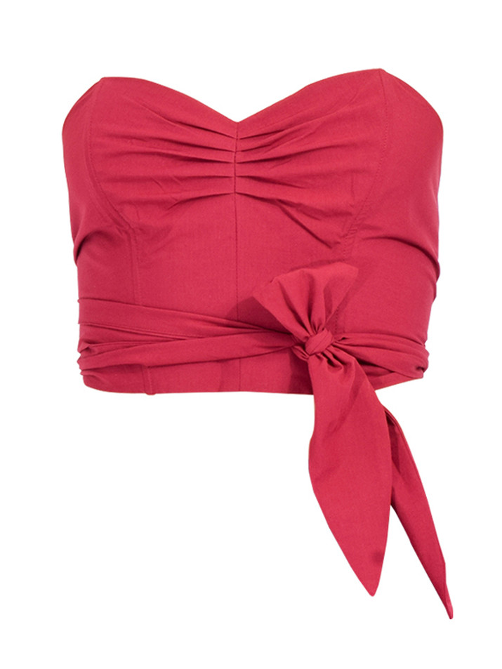 OTTOD'AME Poplin Bustier Wrap Top in Red Product Shot 