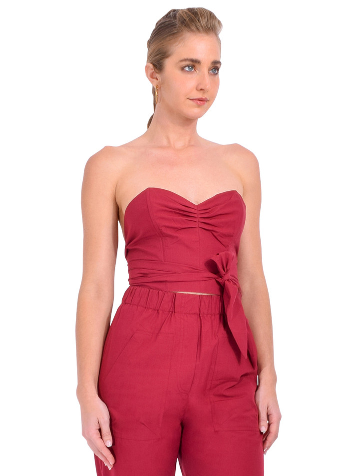 OTTOD'AME Poplin Bustier Wrap Top in Red Side View 