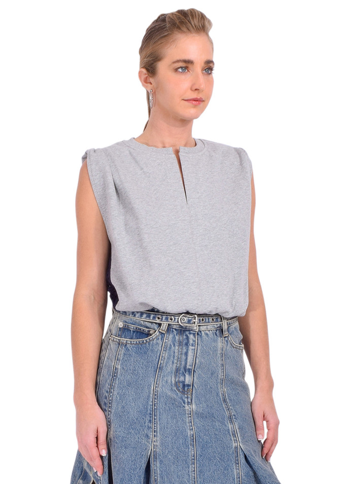 3.1 Phillip Lim French Terry Top with Broiderie Anglaise Combo in Gray/Navy Side View 
