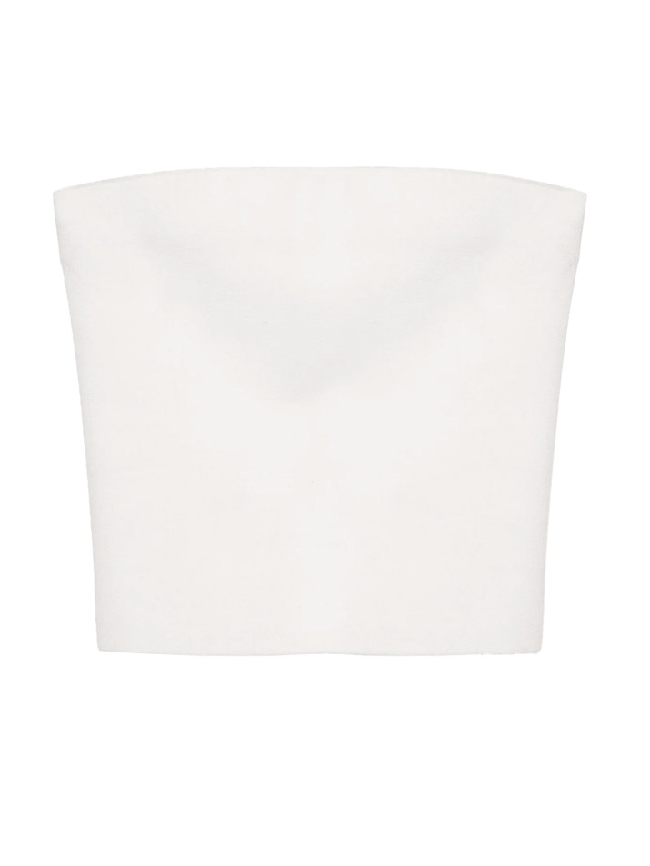 SIMKHAI Nicole Strapless Compact Knit Top in White Product Shot 