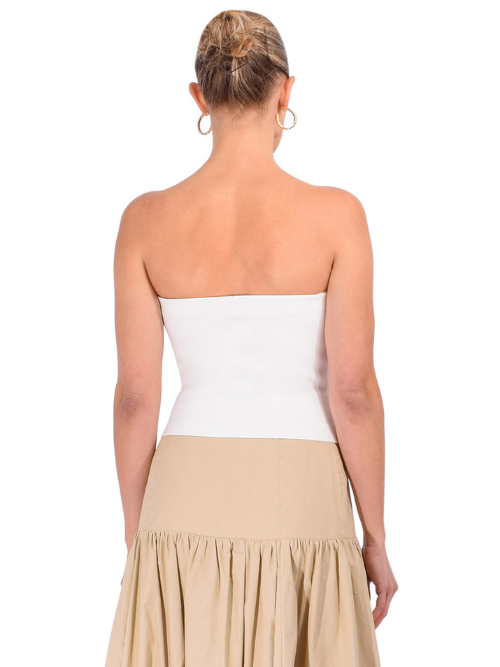 SIMKHAI Nicole Strapless Compact Knit Top in White Back View 