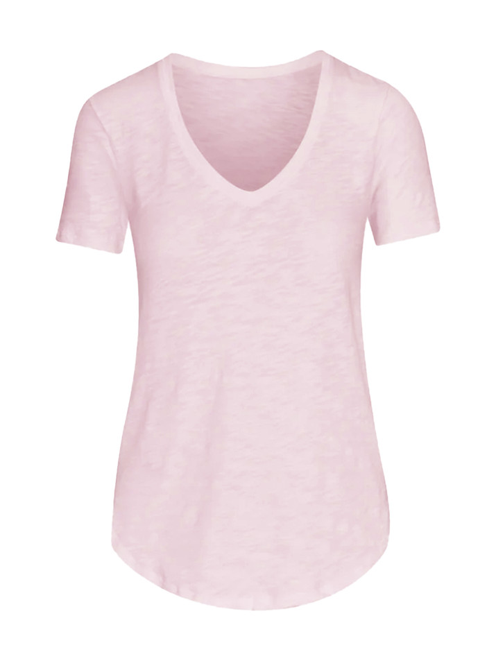 ATM Slub Jersey Classic Short Sleeve V-Neck Tee in Pink Camelia Product Shot 