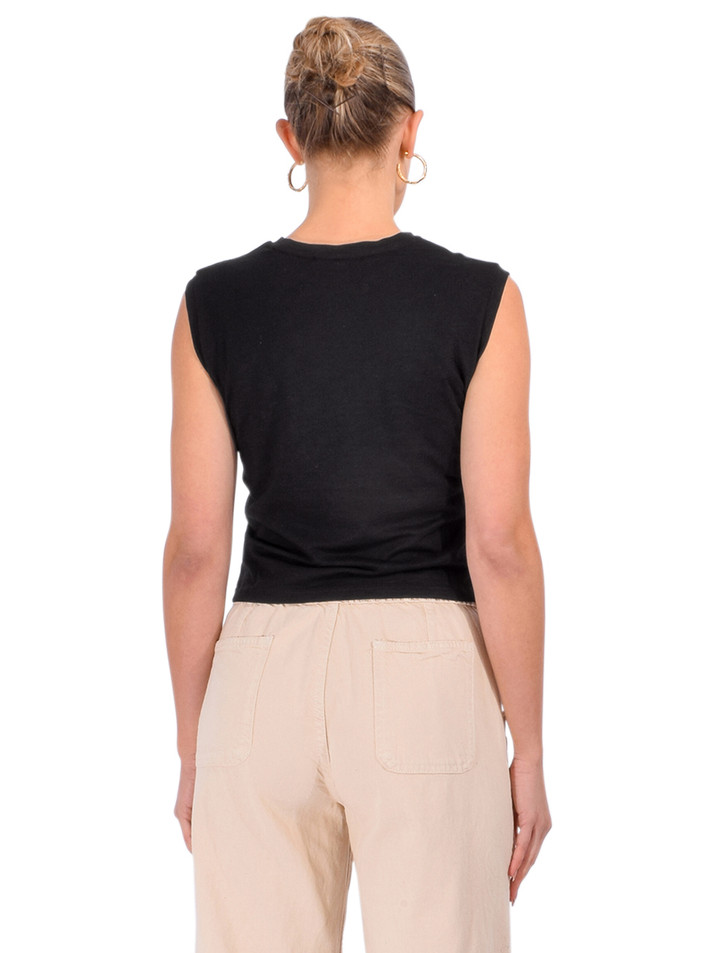 CHRLDR Maude Sleeveless Muscle Tee in Black Back View 