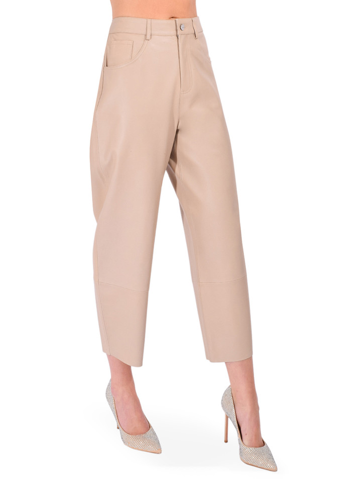 LAMARQUE Fenne Leather Tapered Pant in Beige Side View 


