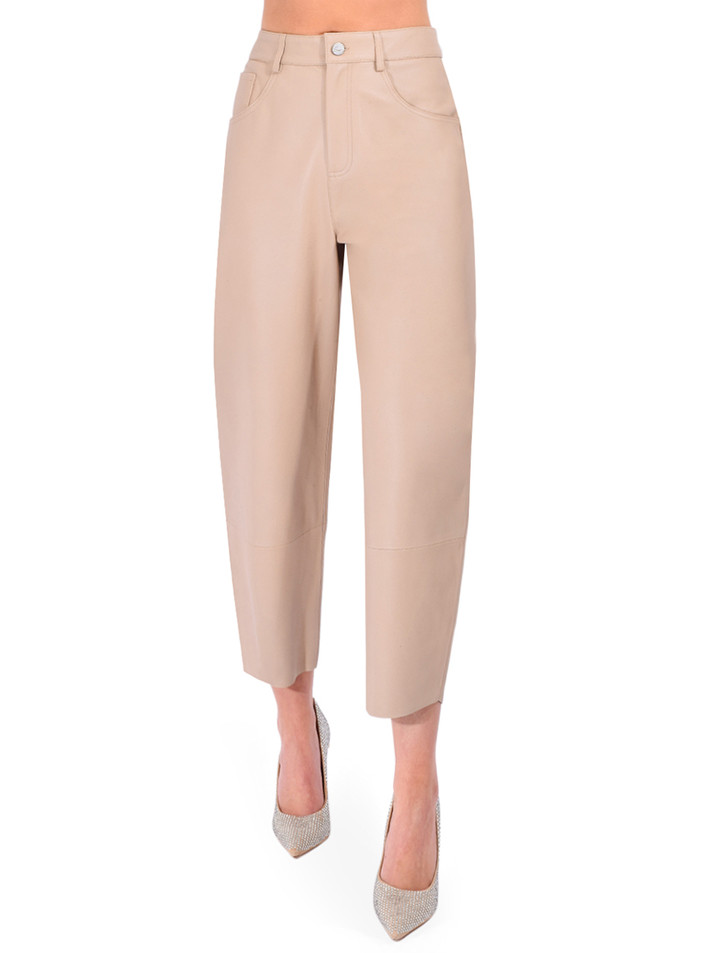 LAMARQUE Fenne Leather Tapered Pant in Beige Front View 