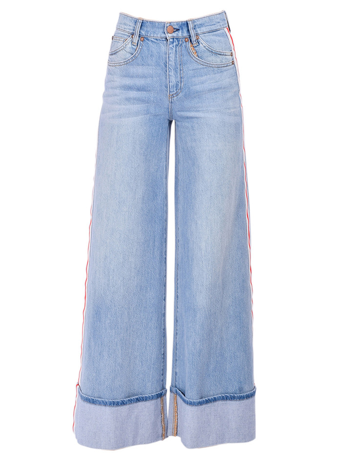 ALICE + OLIVIA Wallie Cuff Jean in Gemma Light Blue Product Shot 