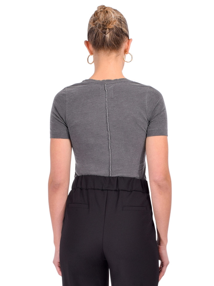 NSF Tally Slim Fit U-Neck Slub Jersey Tee in Faded Black Back View 