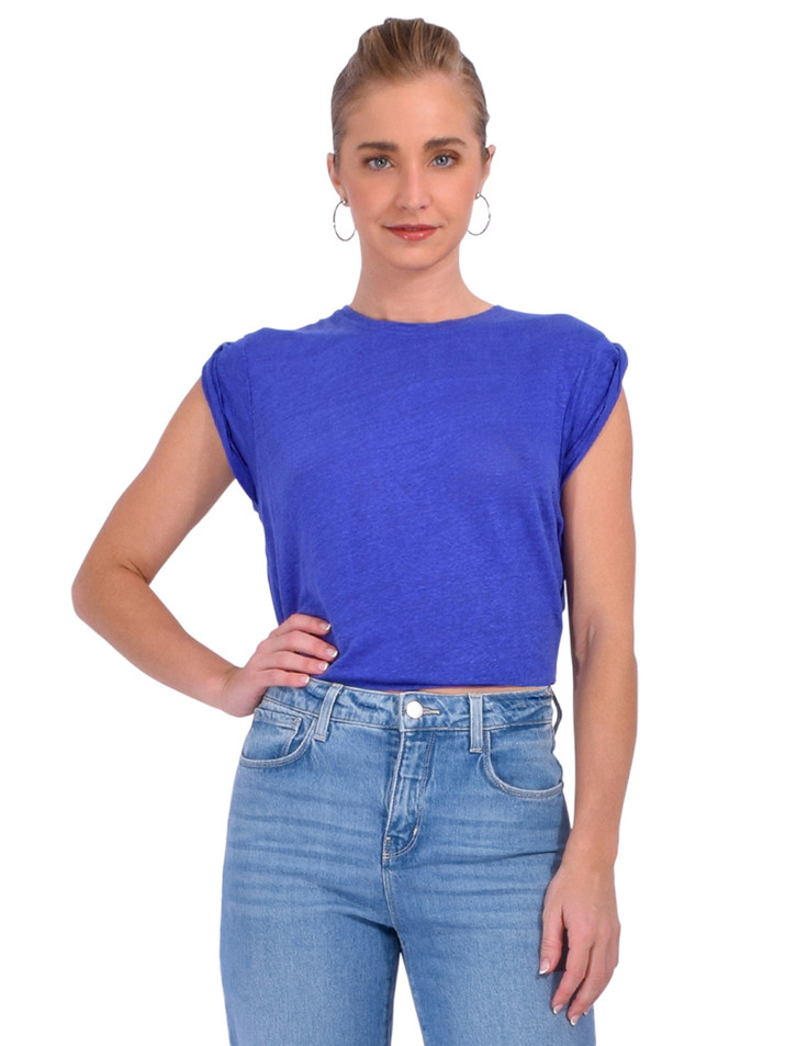BELLEROSE Vlyn Crewneck T-Shirt in Blueworker Front View