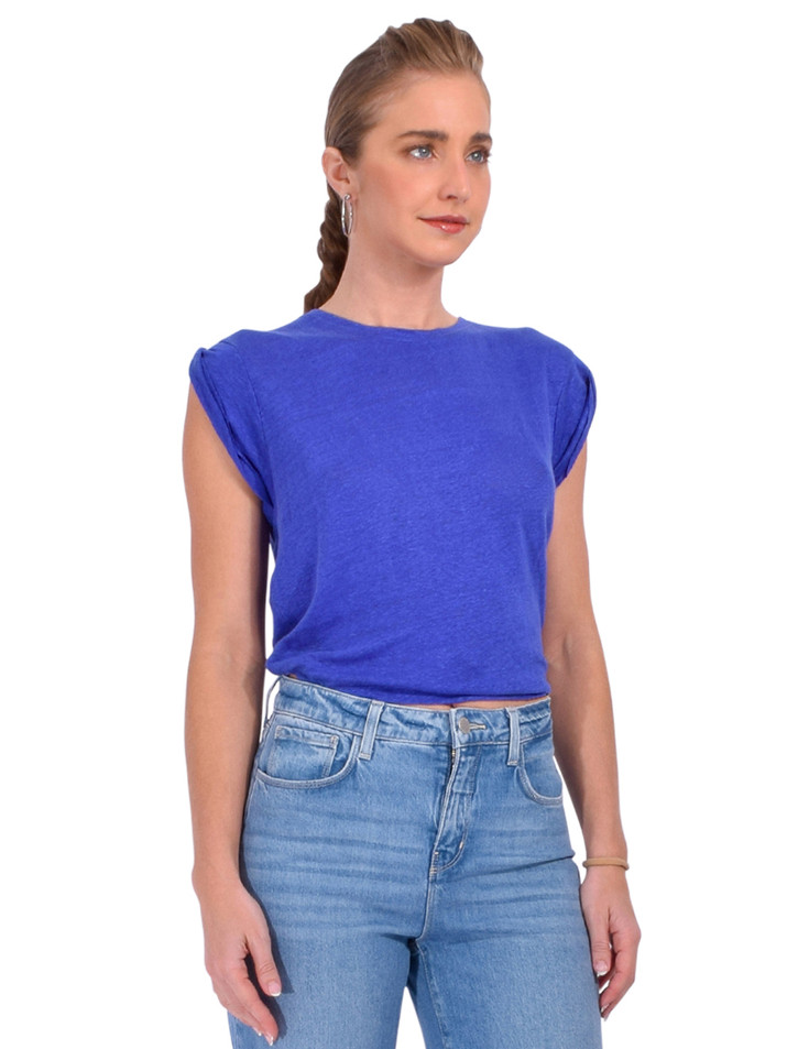 BELLEROSE Vlyn Crewneck T-Shirt in Blueworker Side View 