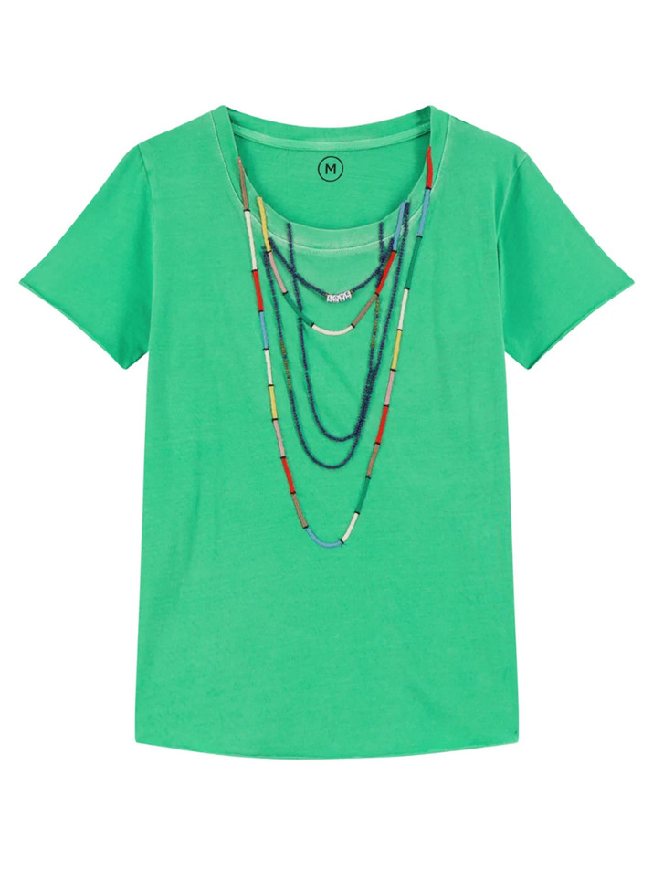 LEON & HARPER Toro Beads T-Shirt in Green Product Shot 