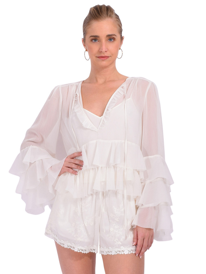 Cinq a Sept Steffina Top in Ivory Front View 