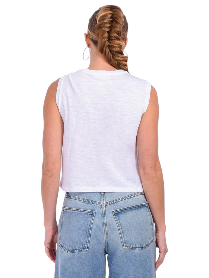 CHRLDR Maude Sleeveless Muscle Tee in White Back View 
