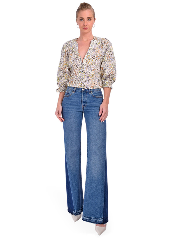 BA&SH Vadou Flared Jeans in Used Blue Full Outfit 