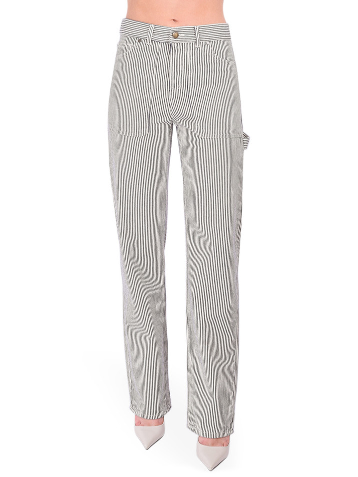 BA&SH Carpenter Wide-Leg Pants in Ecru Front View 