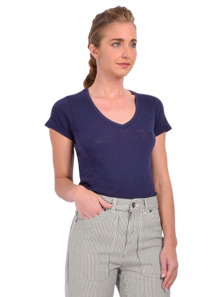 ATM Slub Jersey Schoolboy V-Neck Tee in Midnight Side View 

