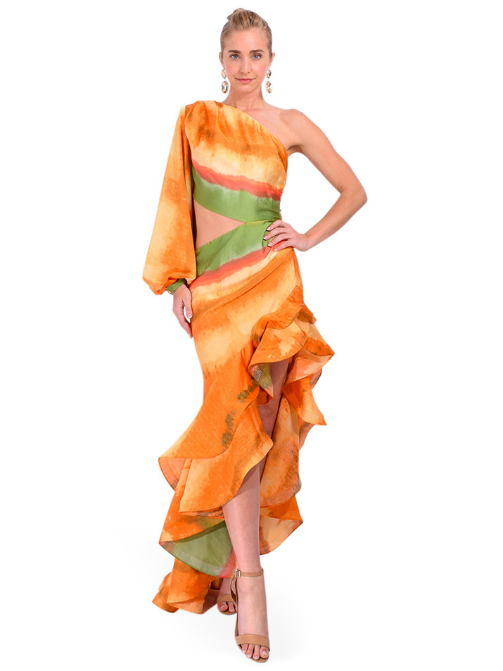 BRONX AND BANCO Hanna Horizon Gown in Orange Multi Front View 2