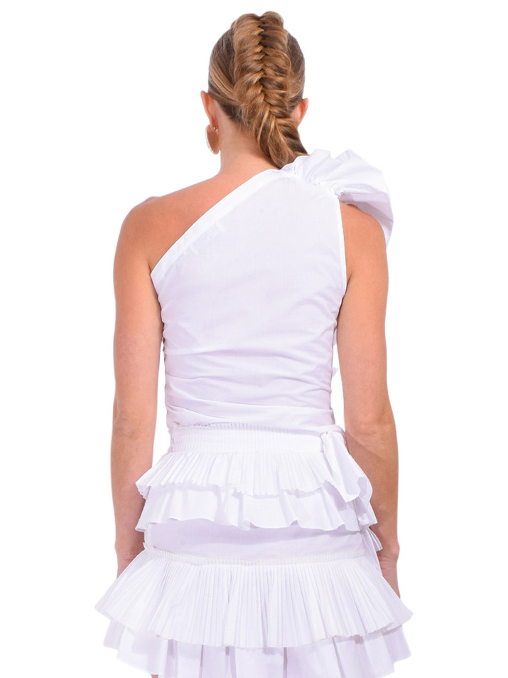 ESSENTIEL ANTWERP Haven Top With Ruffles in White Back View 