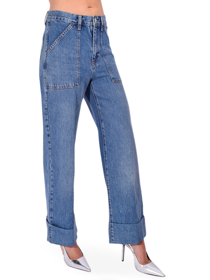 FRAME The Utility Trouser Jean in Stranger Blue Side View 