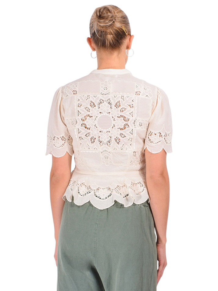LOVE THE LABEL Elizabeth Top in Chelsea Embroidery Cream Back View 