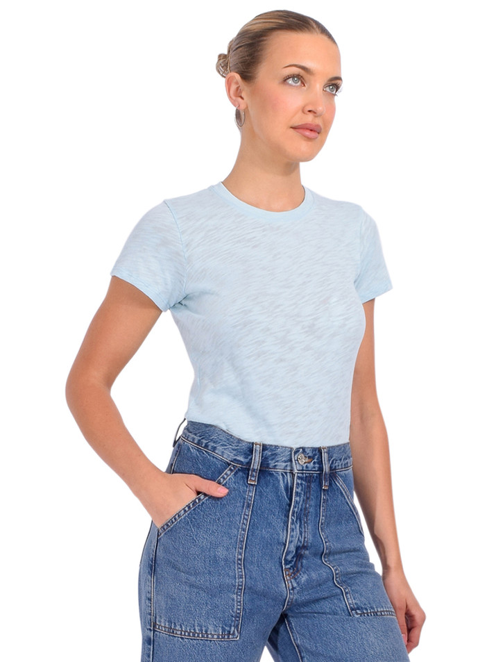 ATM Slub Jersey Schoolboy Short Sleeve Crew Neck Tee in Ocean Blue Side View 